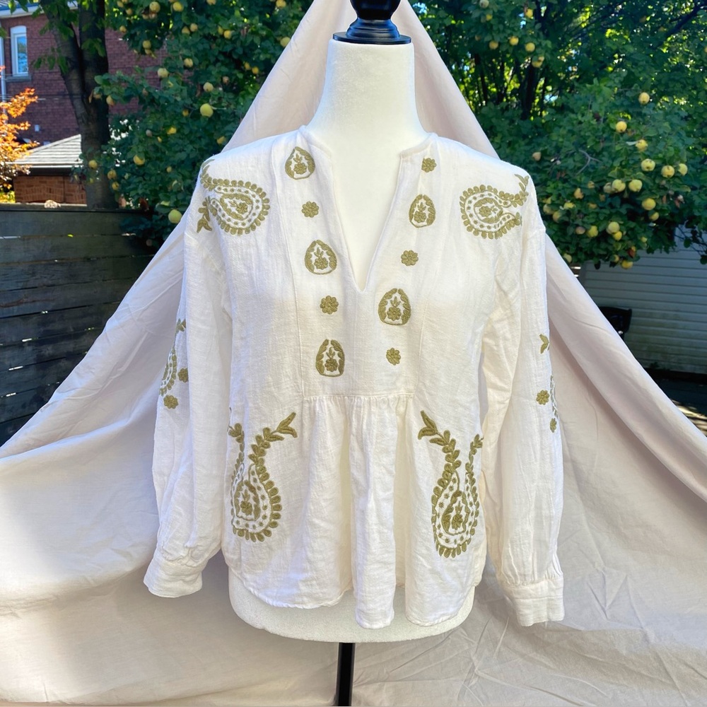 Zara Embroidered Peasant Blouse - Size XS